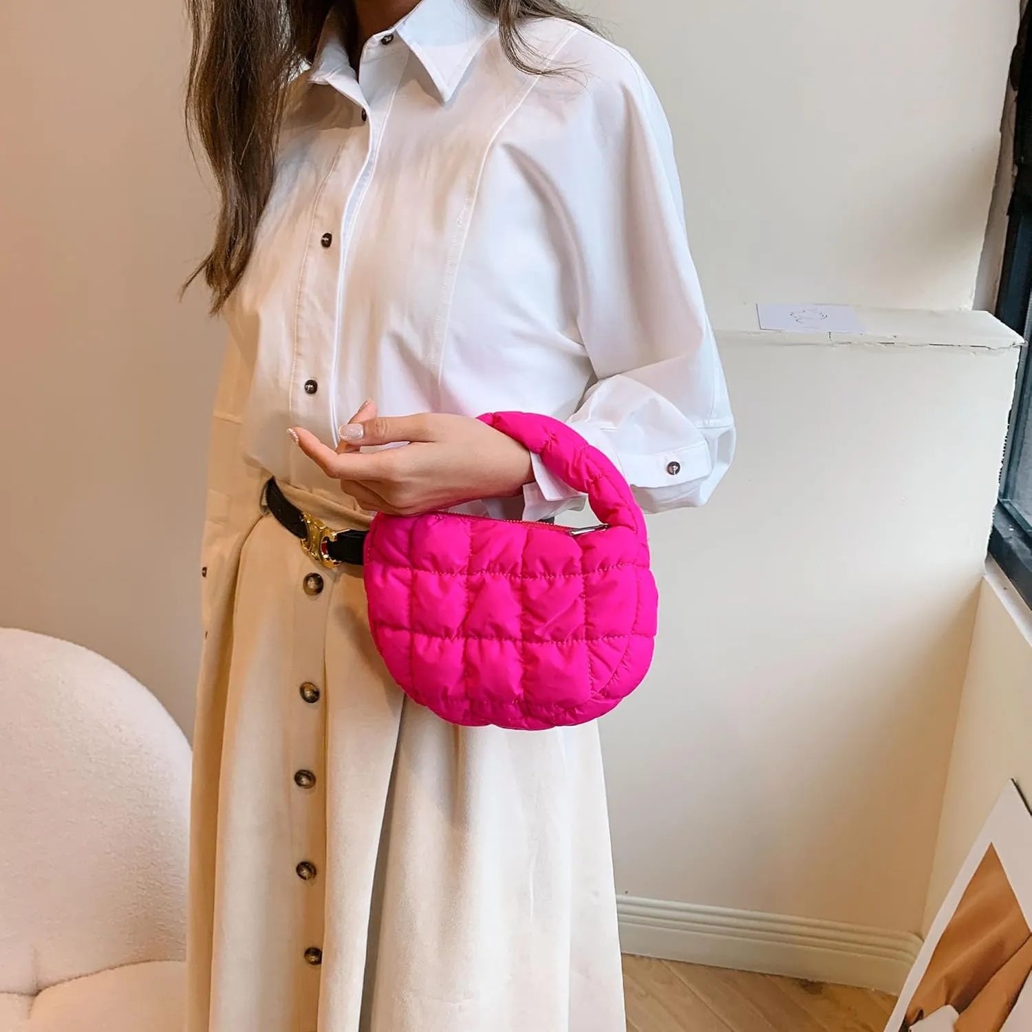 Quilted MINI Handbag and Purses Women Puffer Nylon Hobo Cotton Padded Purse Work Travel Lightweight