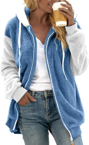 QWENTMTNTY Womens Winter Fuzzy Fleece Jacket Oversized Casual Trendy Hooded Cardigan Coat Winter Thermal Sherpa Outerwear