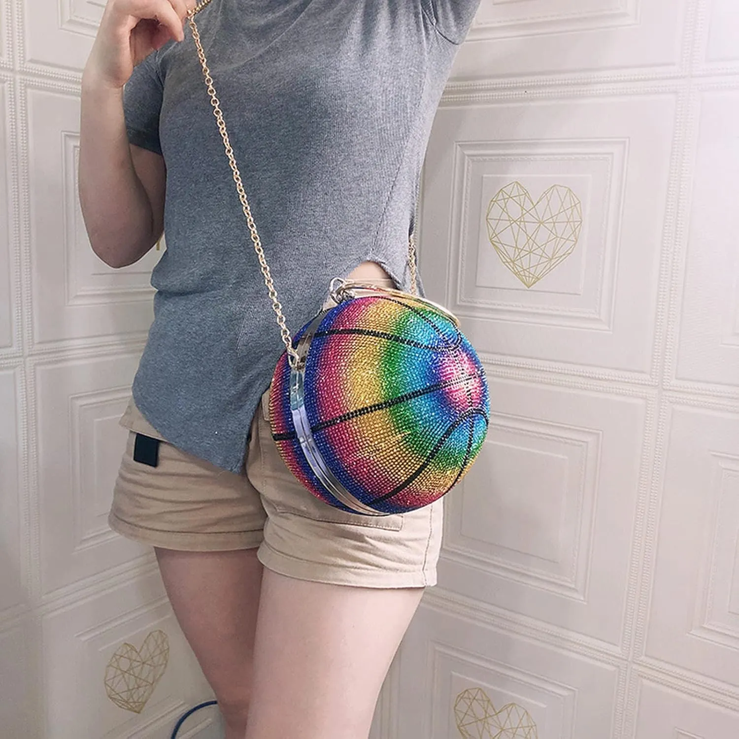 QZUnique Basketball Shaped Cross Body Bag Round Handbag PU Leather Messenger Shoulder Bag Personality Purses for Women