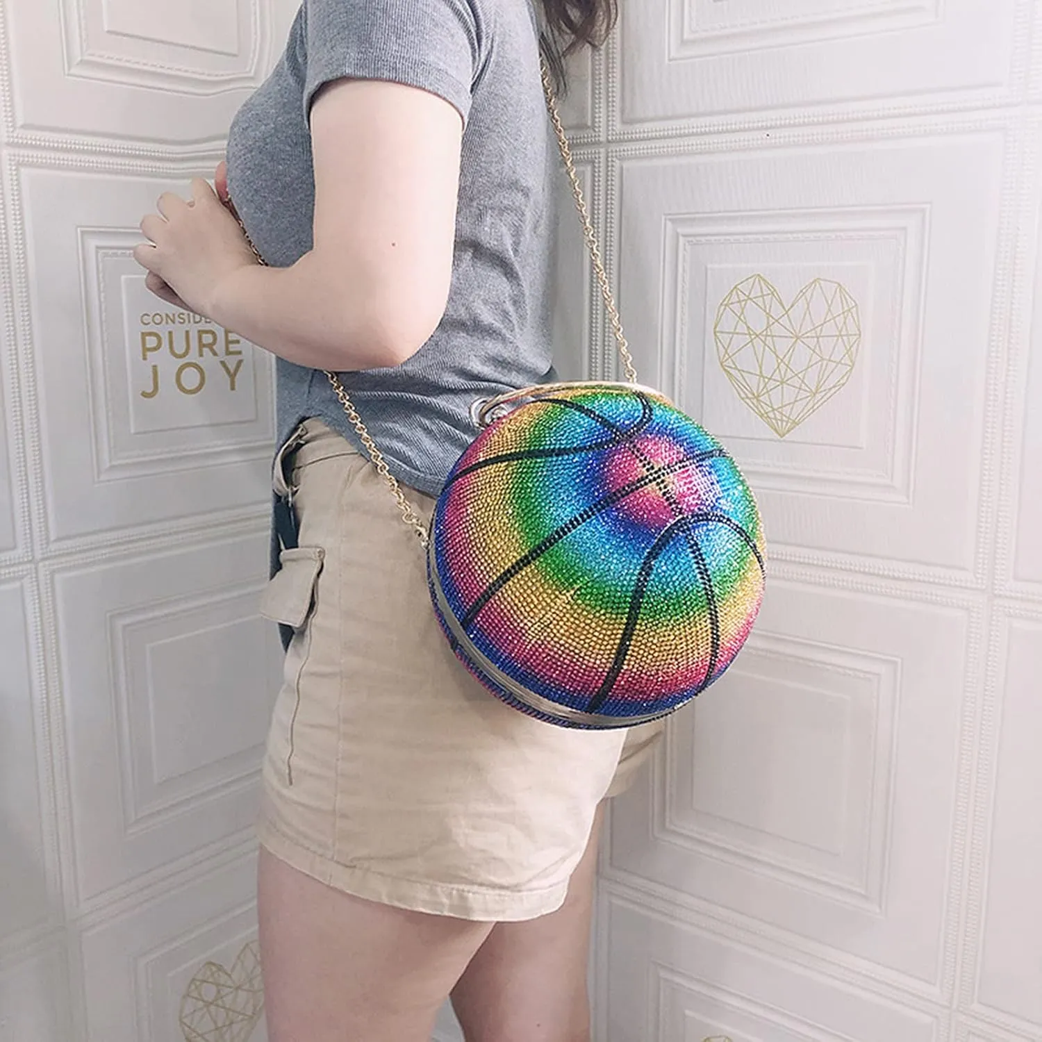QZUnique Basketball Shaped Cross Body Bag Round Handbag PU Leather Messenger Shoulder Bag Personality Purses for Women