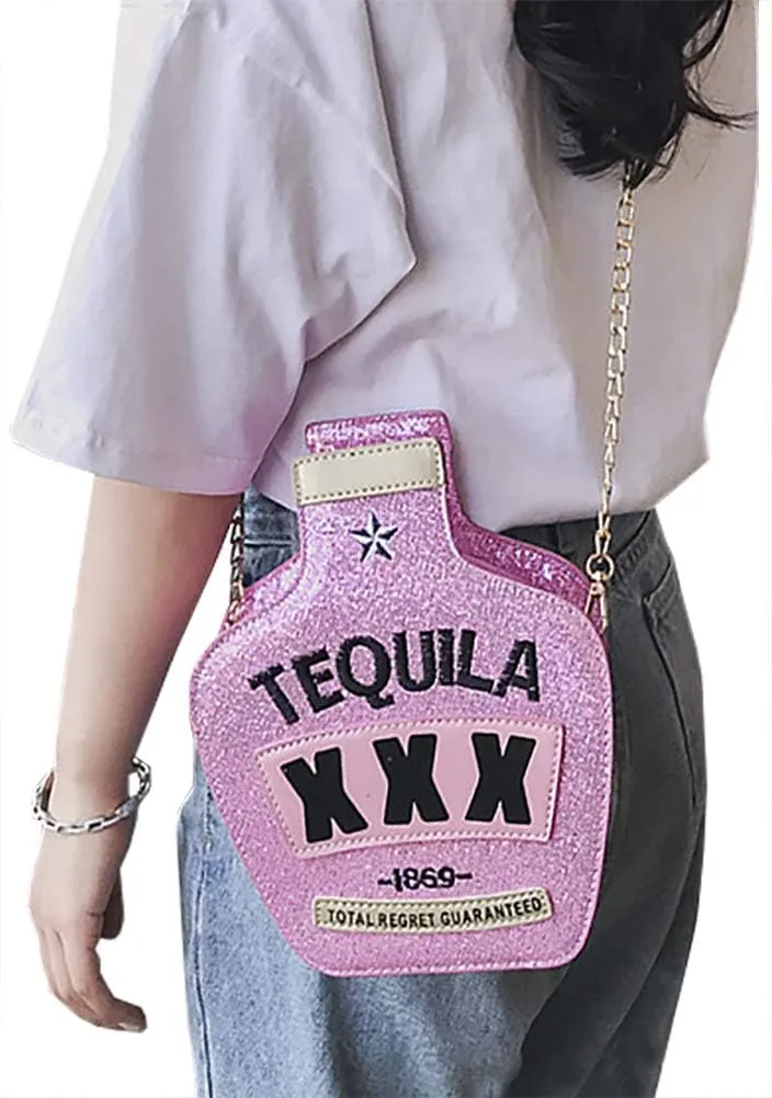 QZUnique Bottle/Motorcycle Jacket/Perfume/Gamepad Shoulder Bag for Women PU Leather Handbag Zipper Closure Crossbody Bag