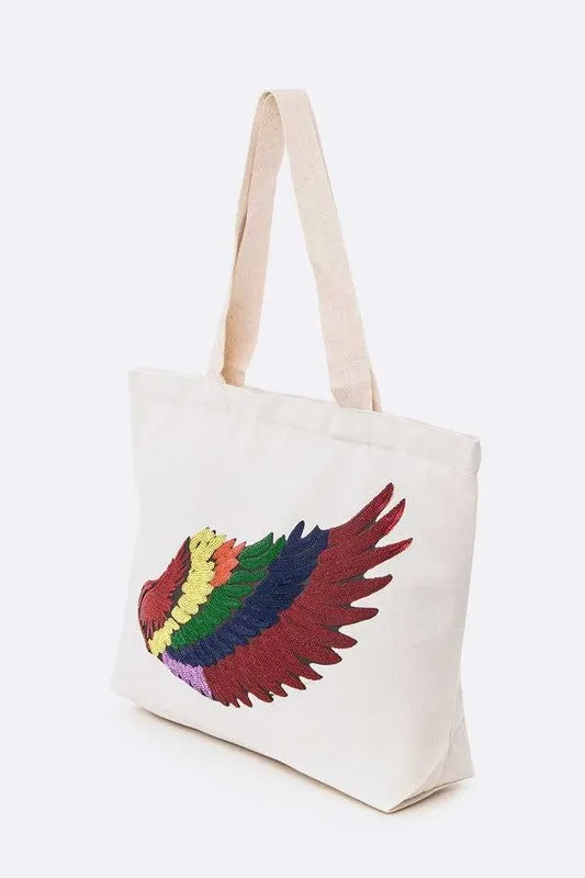 Rainbow Sequins Wing Patch Canvas Tote Bag