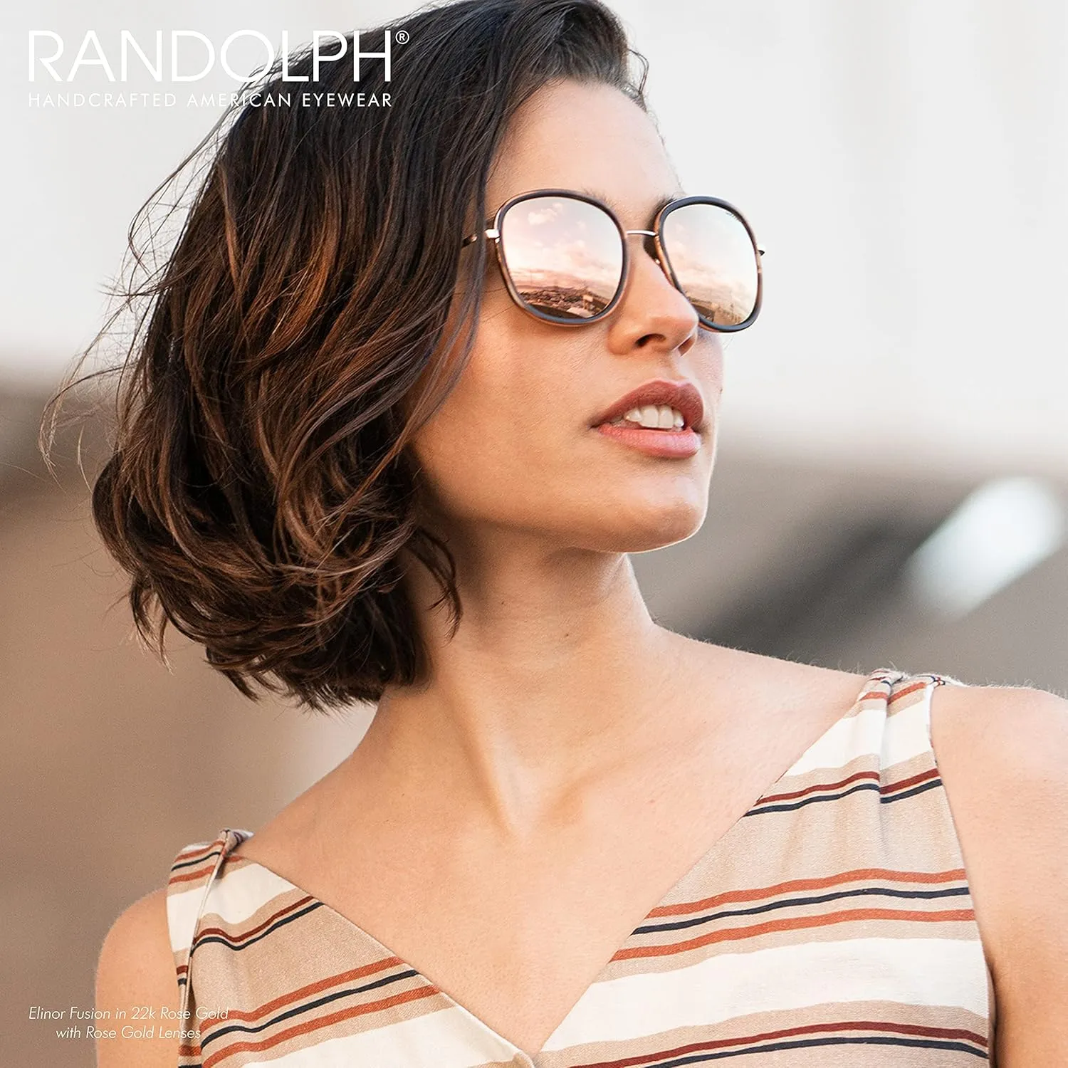 Randolph USA | Elinor Inlay Oversized Square Sunglasses for Women Non-Polarized 100% UV