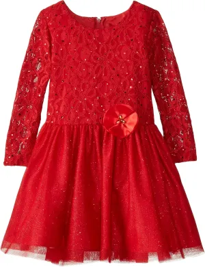 Rare Editions Little Girls' Lace To Glitter Tulle with Satin Flower Dress