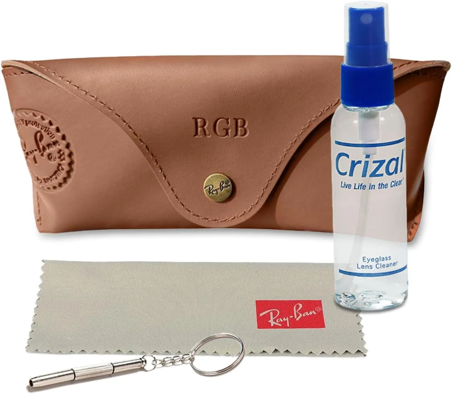 Ray-Ban Special Edition Sunglasses Case w/Crizal Lens Cleaning Spray, Microfiber Cloth, and Keychain Screwdriver Bundle