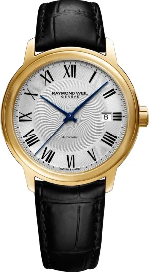 Raymond Weil Men's 'Maestro' Swiss Gold-Tone and Leather Automatic Watch, Color:Black (Model: 2237-PC-00659)