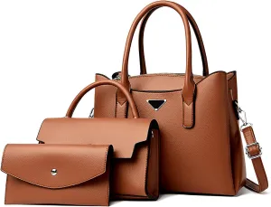 Real Genuine Leather Versatile 3-Piece Handbag Set For Women Tote Bag With Matching handbag and Clutch For Women