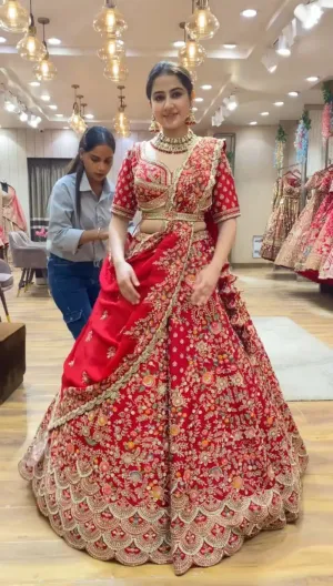 Red Color Georgette Wedding Wear Lehenga Choli