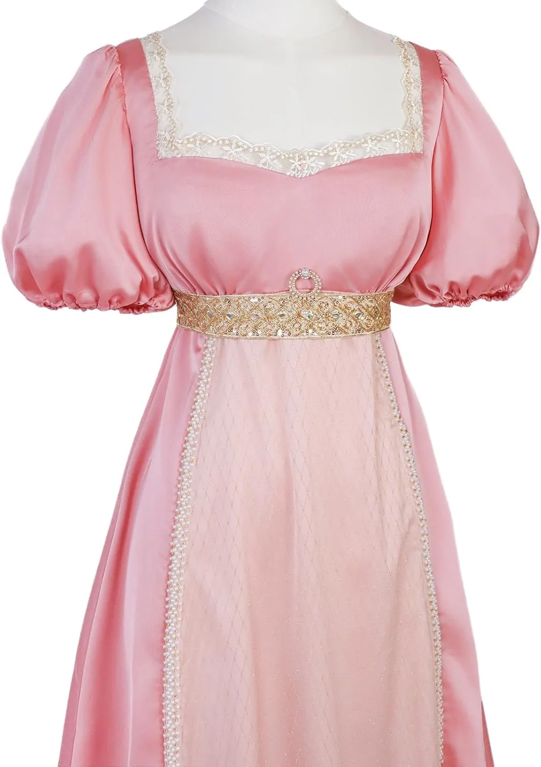 Regency Dresses for Women Pearls Lace Empire Waist Dress