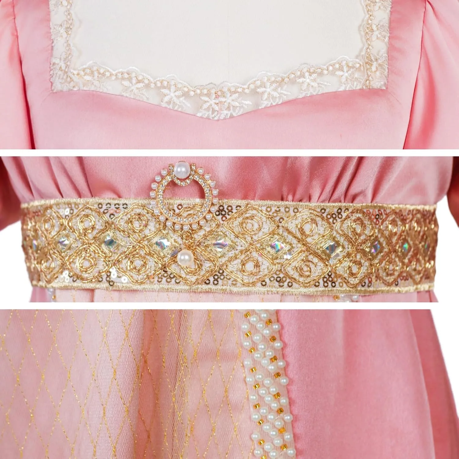 Regency Dresses for Women Pearls Lace Empire Waist Dress