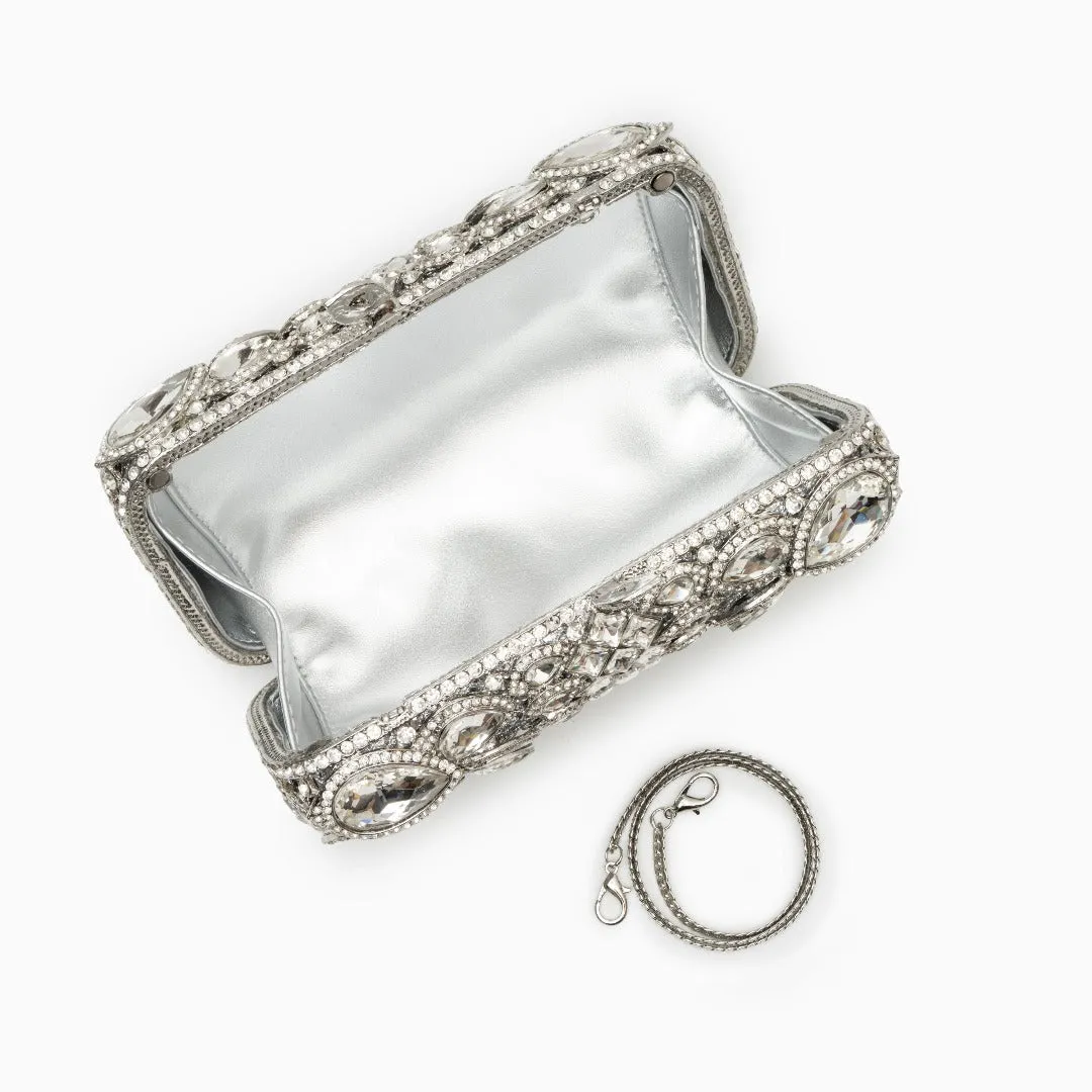 Reina Silver Rhinestones Crystal Clutch Bag