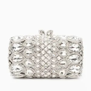Reina Silver Rhinestones Crystal Clutch Bag