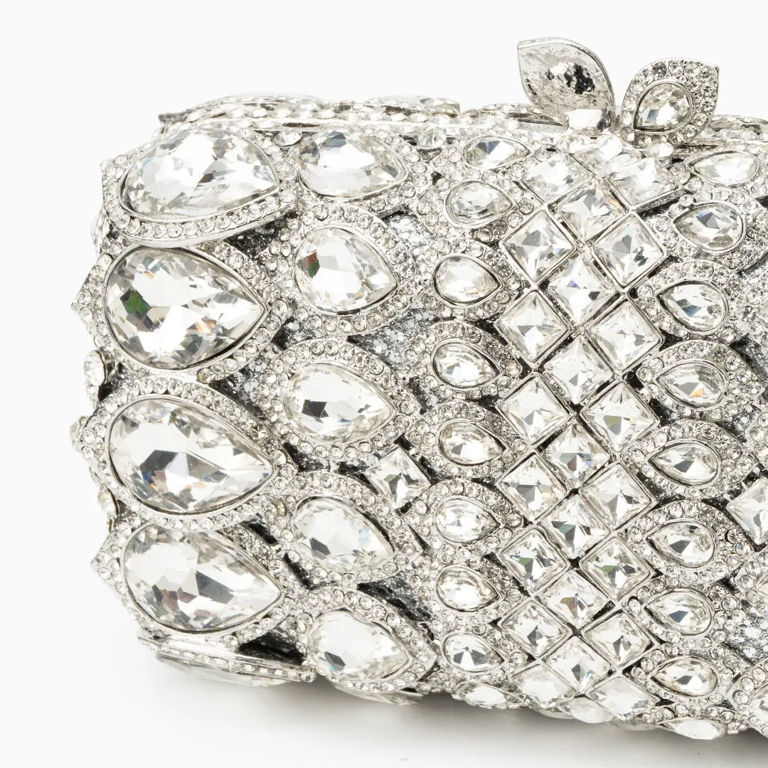 Reina Silver Rhinestones Crystal Clutch Bag