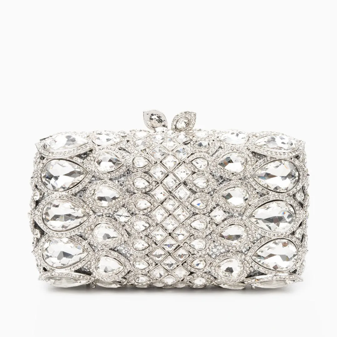 Reina Silver Rhinestones Crystal Clutch Bag