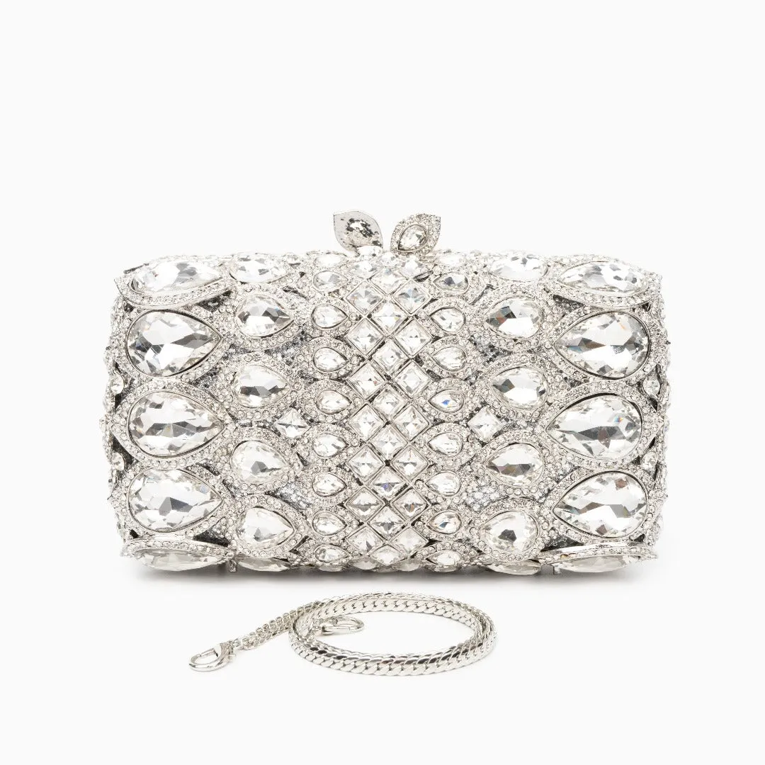 Reina Silver Rhinestones Crystal Clutch Bag