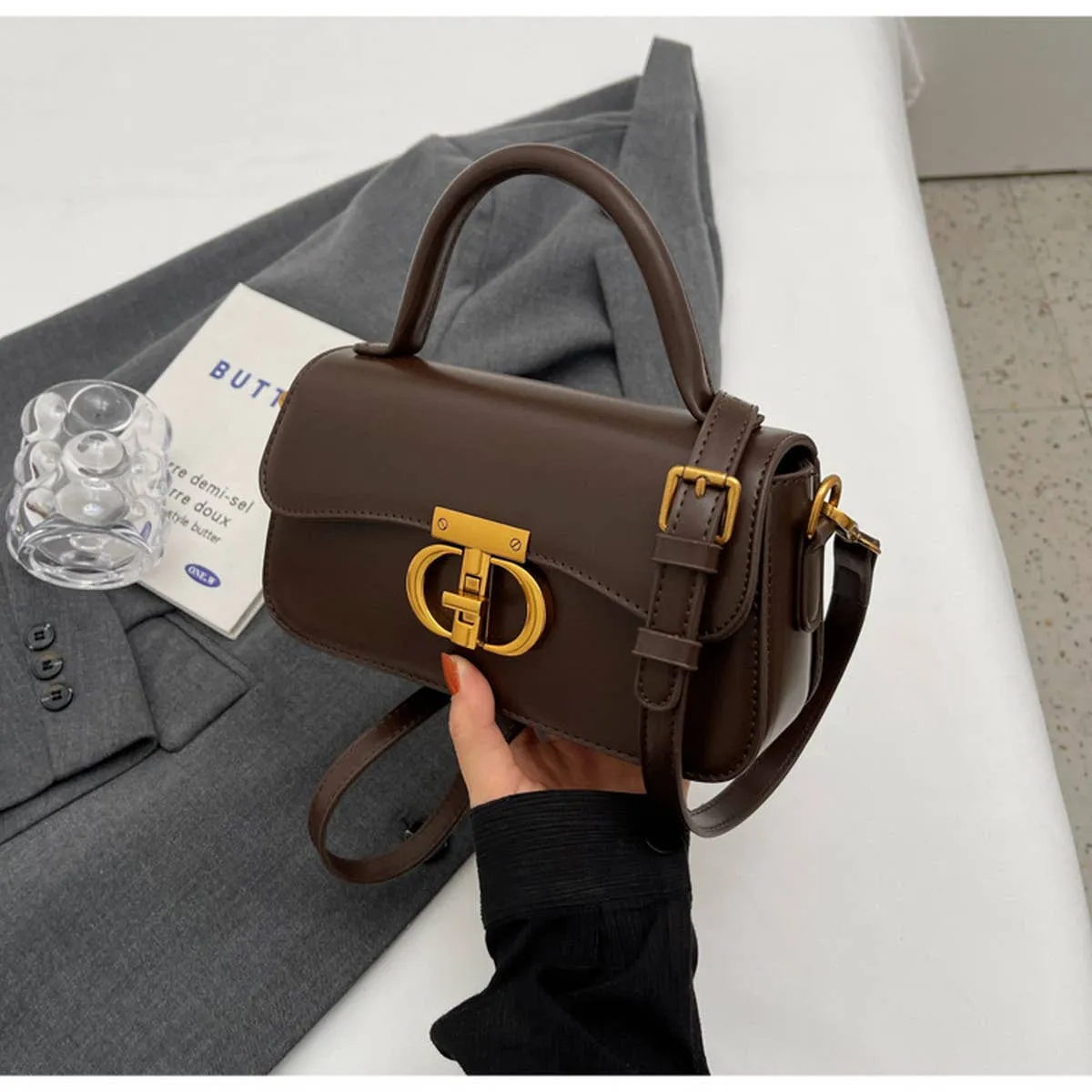 RETRO SMALL SQUARE HANDBAG SHOULDER CROSSBODY BAG_CWAB1556: WINE / (OS) 1