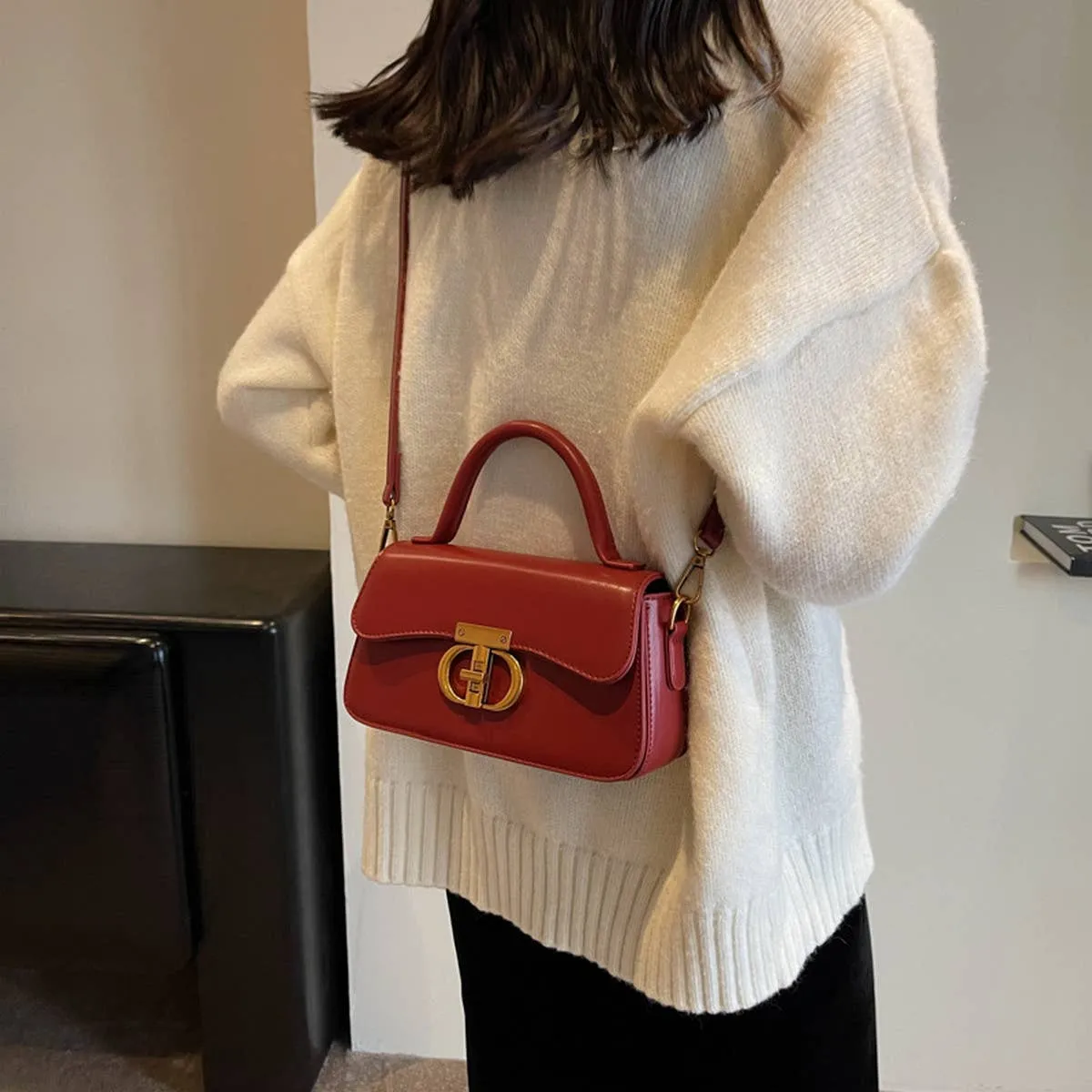 RETRO SMALL SQUARE HANDBAG SHOULDER CROSSBODY BAG_CWAB1556: WINE / (OS) 1