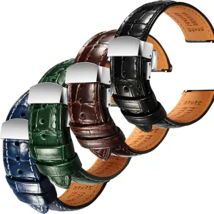 REZERO Black/Brown/Blue/Green Handmade Quick-Release Alligator Grain Embossed Watch Straps - Set of 4, 20mm