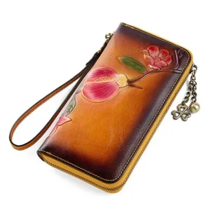 RFID Ladies Leather Wallet Top Layer Cowhide Zippered Clutch Bag