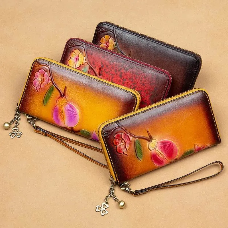 RFID Ladies Leather Wallet Top Layer Cowhide Zippered Clutch Bag