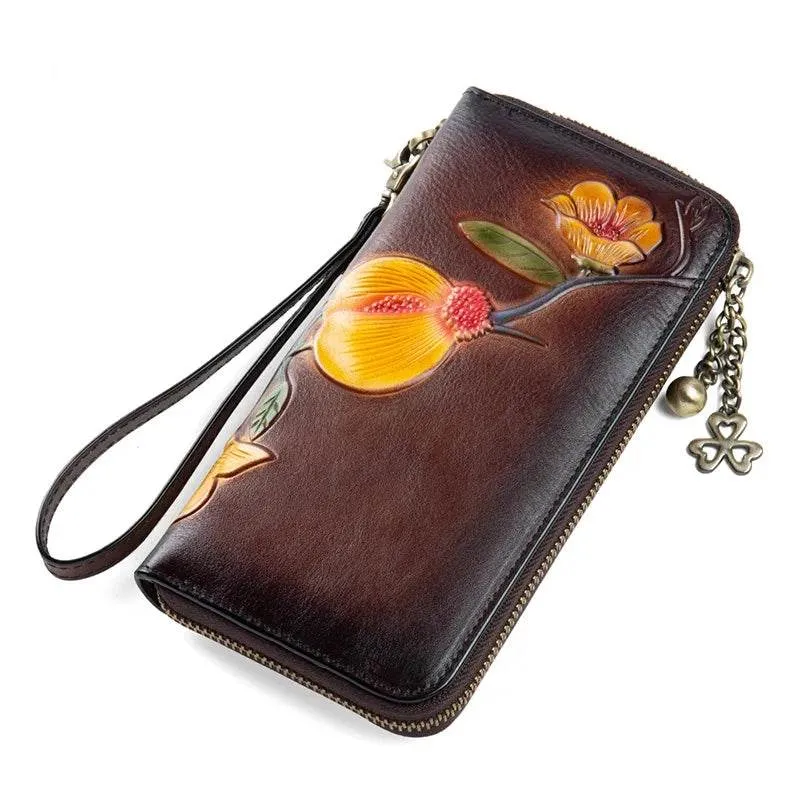 RFID Ladies Leather Wallet Top Layer Cowhide Zippered Clutch Bag