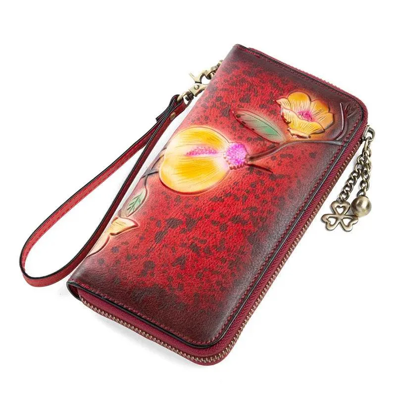 RFID Ladies Leather Wallet Top Layer Cowhide Zippered Clutch Bag
