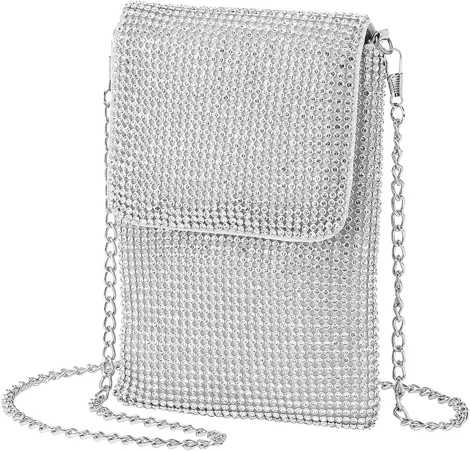 Rhinestone Crossbody Cell Phone Purse Wallet Clutch Crystal Evening Handbags Bling Shoulder Smart Phone Bag