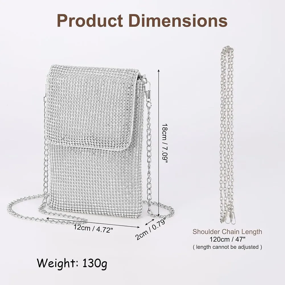 Rhinestone Crossbody Cell Phone Purse Wallet Clutch Crystal Evening Handbags Bling Shoulder Smart Phone Bag
