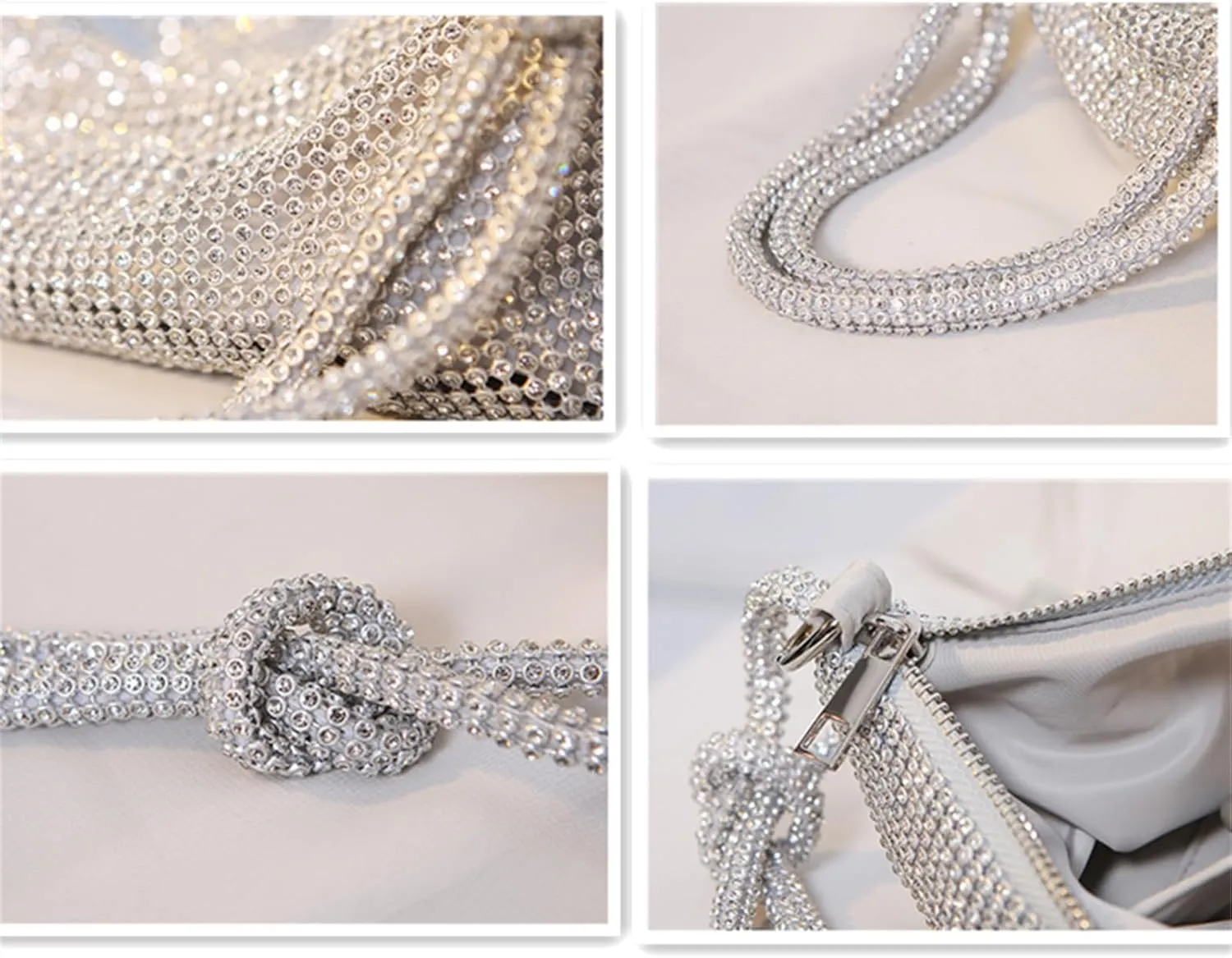 Rhinestone Purse Silver Sparkly Handbag Evening Glitter Clutch Bag for Women Shiny Bag for Wedding Prom and Party
