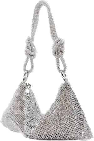 Rhinestone Purse Silver Sparkly Handbag Evening Glitter Clutch Bag for Women Shiny Bag for Wedding Prom and Party