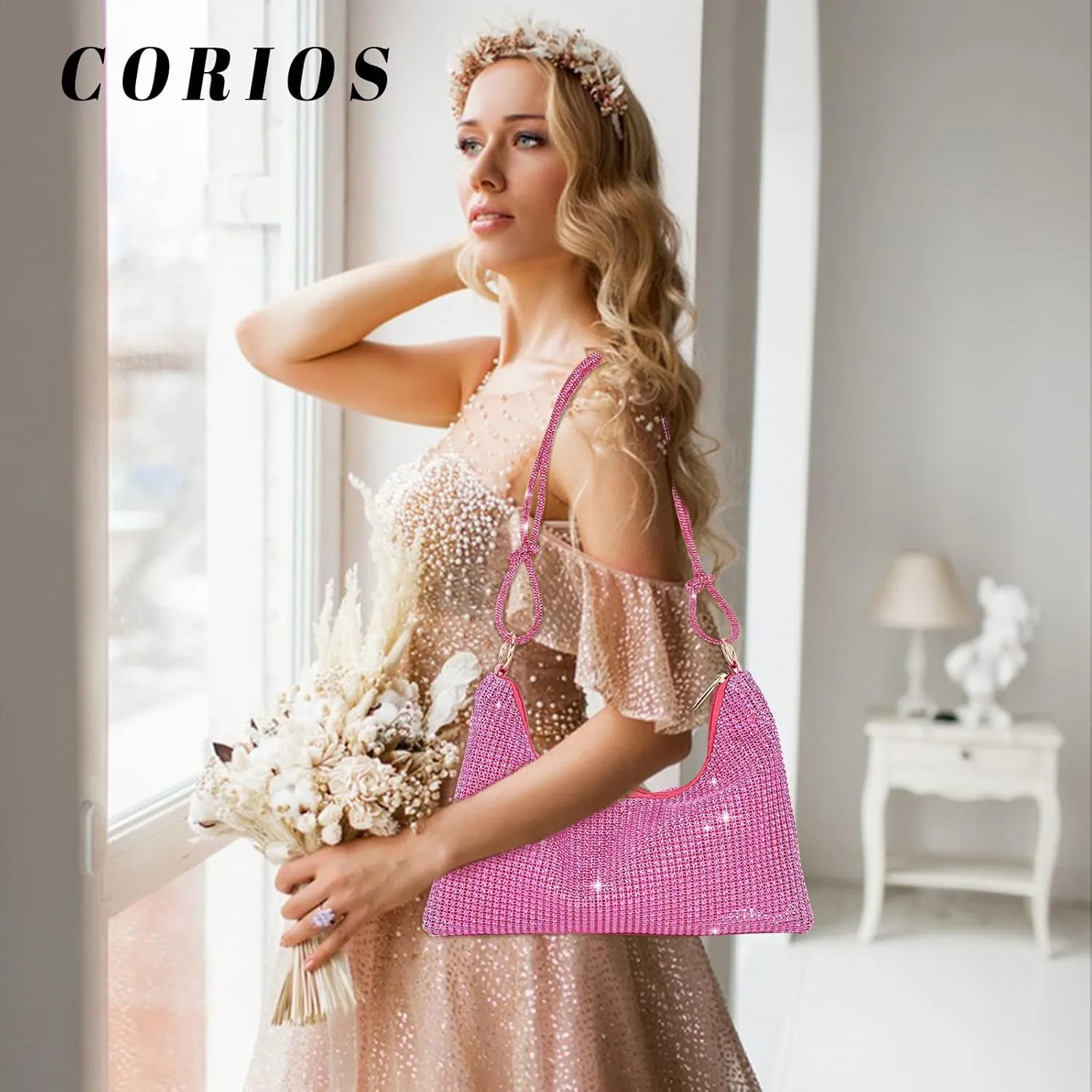 Rhinestone Purses for Women Crystal Clutch Bag Wedding Purse Bling Hobo Bag