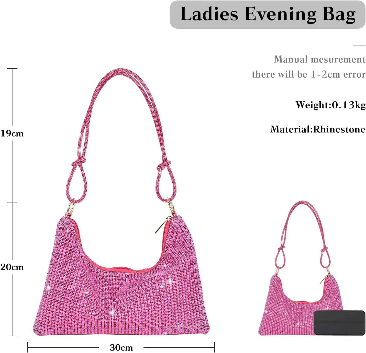 Rhinestone Purses for Women Crystal Clutch Bag Wedding Purse Bling Hobo Bag