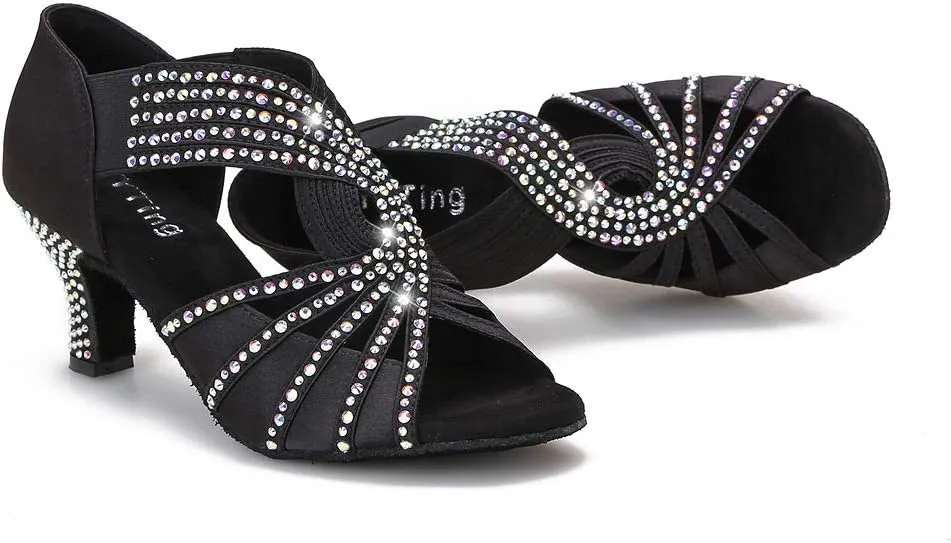 Rhinestones Ballroom Dance Shoes Women Latin Salsa Practice Wedding Indoor Crystal Shoes 2.5in Heels YT05
