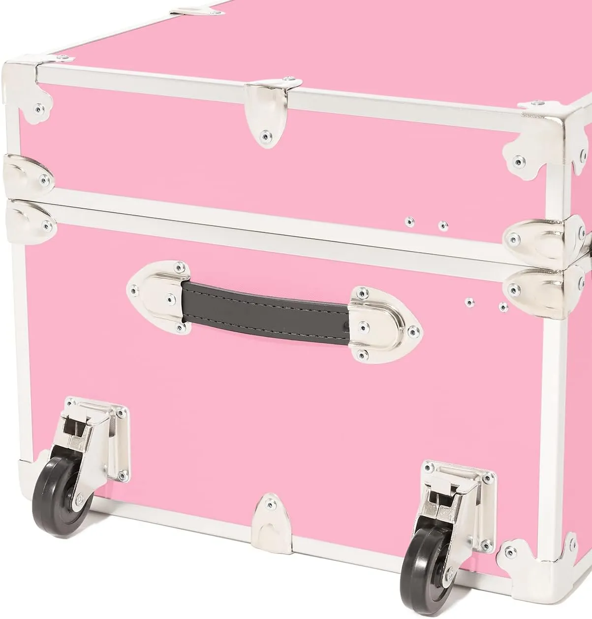 Rhino Trunk & Case Large Leather Embossed Vinyl Trunk With Removable Wheels, Summer Camp Footlocker, College Dorm Storage Chest, Sportsman Trunks - Seats 1000  lbs. On Top 32"x18"x14" (Pink)