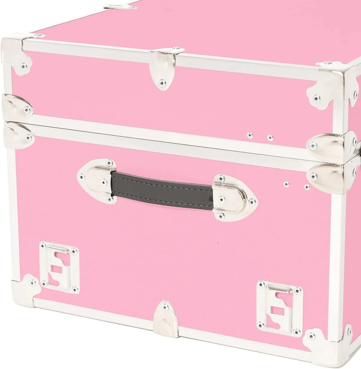 Rhino Trunk & Case Large Leather Embossed Vinyl Trunk With Removable Wheels, Summer Camp Footlocker, College Dorm Storage Chest, Sportsman Trunks - Seats 1000  lbs. On Top 32"x18"x14" (Pink)