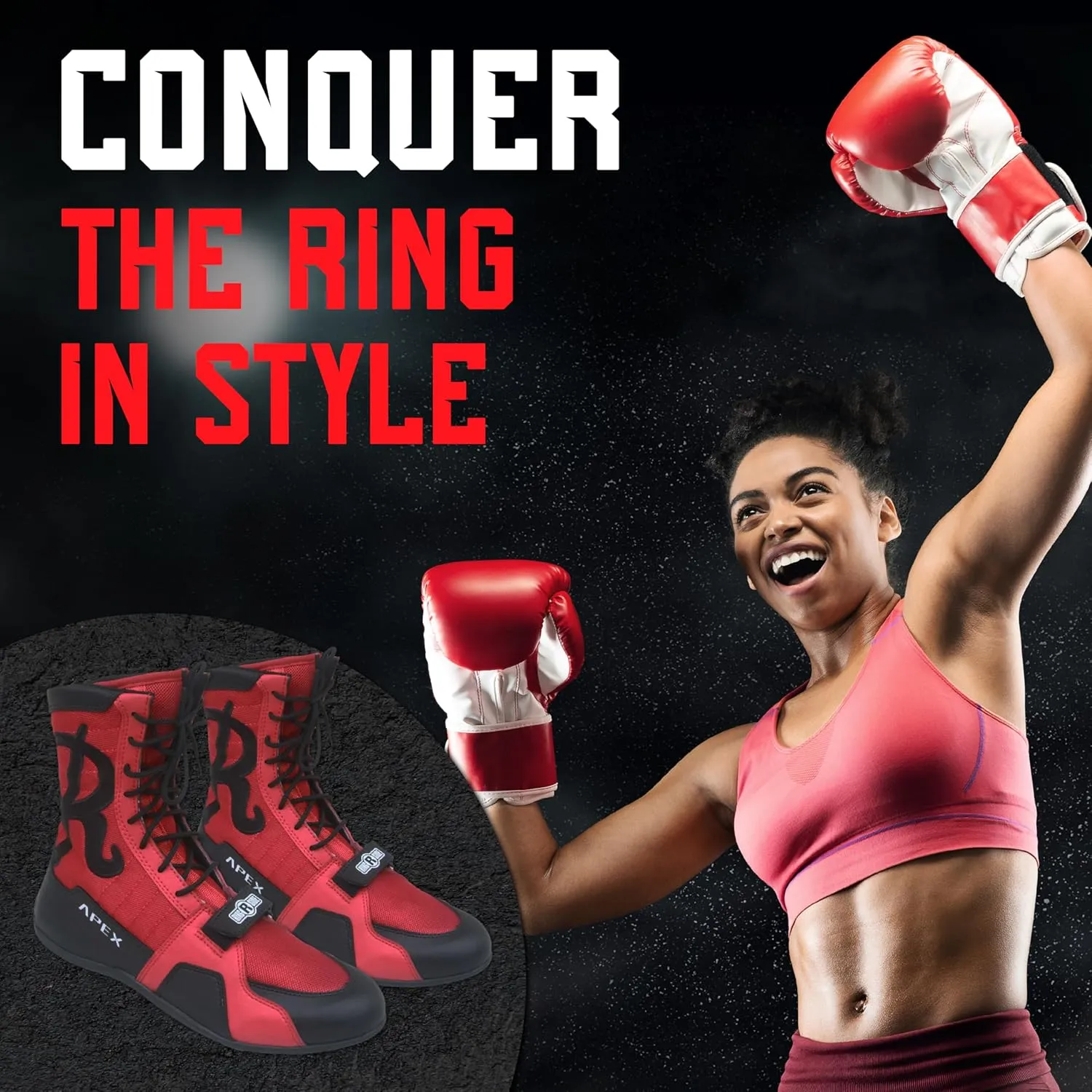 Ringside Apex Elite Boxing Shoes - Synthetic Leather High-Top Ankle Shoes for Men and Women, Boxing, Wrestling, Workout, Training, Competition, (2-13)