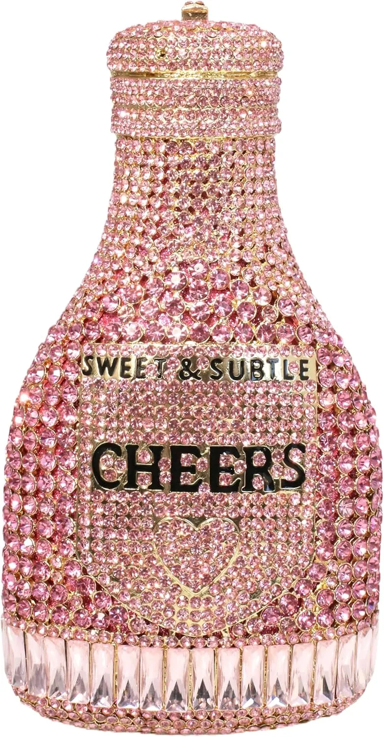RomanticDesign Champagne Bottle Rhinestone Clutch for Women Glitter Crystal Evening Handbag Party Cocktail Wedding Purse