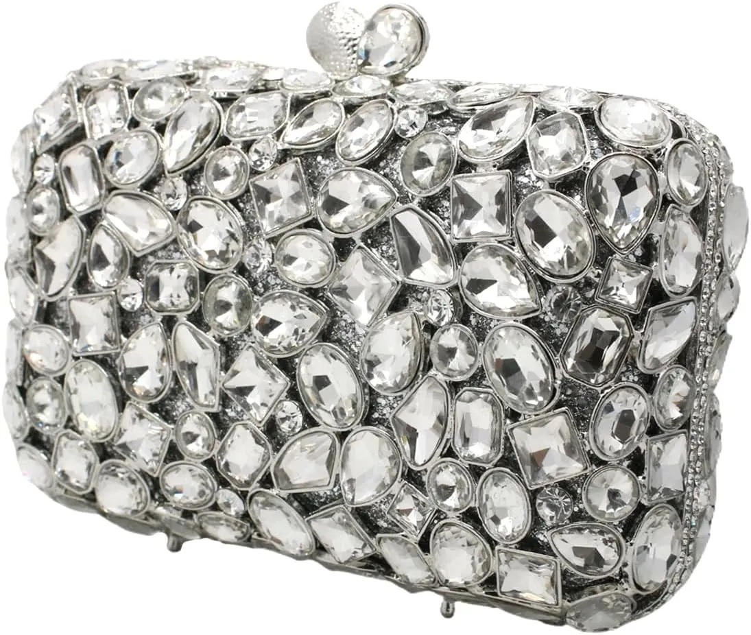 RomanticDesign Glitter Rhinestone Evening Clutch for Women Bling Glass Crystal Bridal Purse Cocktail Prom Party Handbag
