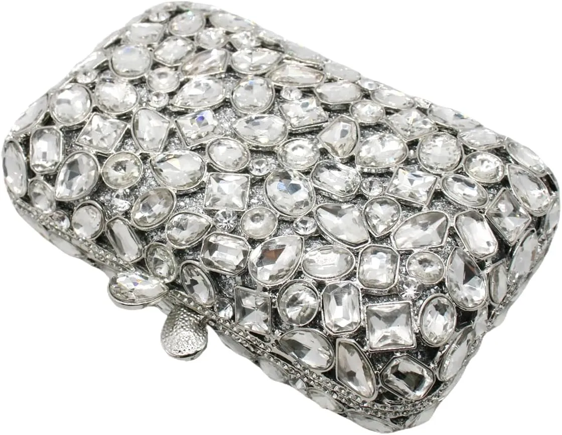 RomanticDesign Glitter Rhinestone Evening Clutch for Women Bling Glass Crystal Bridal Purse Cocktail Prom Party Handbag