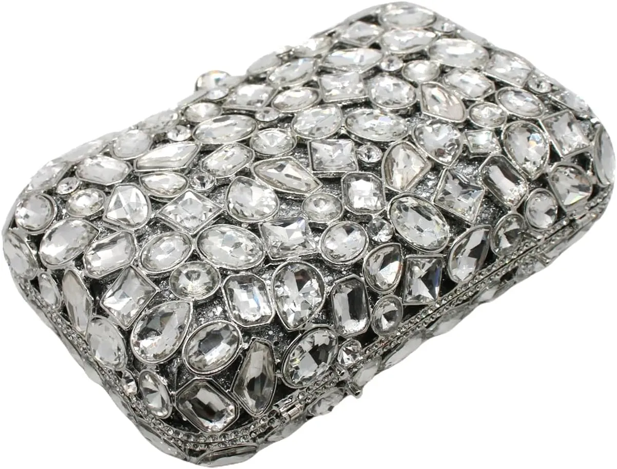 RomanticDesign Glitter Rhinestone Evening Clutch for Women Bling Glass Crystal Bridal Purse Cocktail Prom Party Handbag