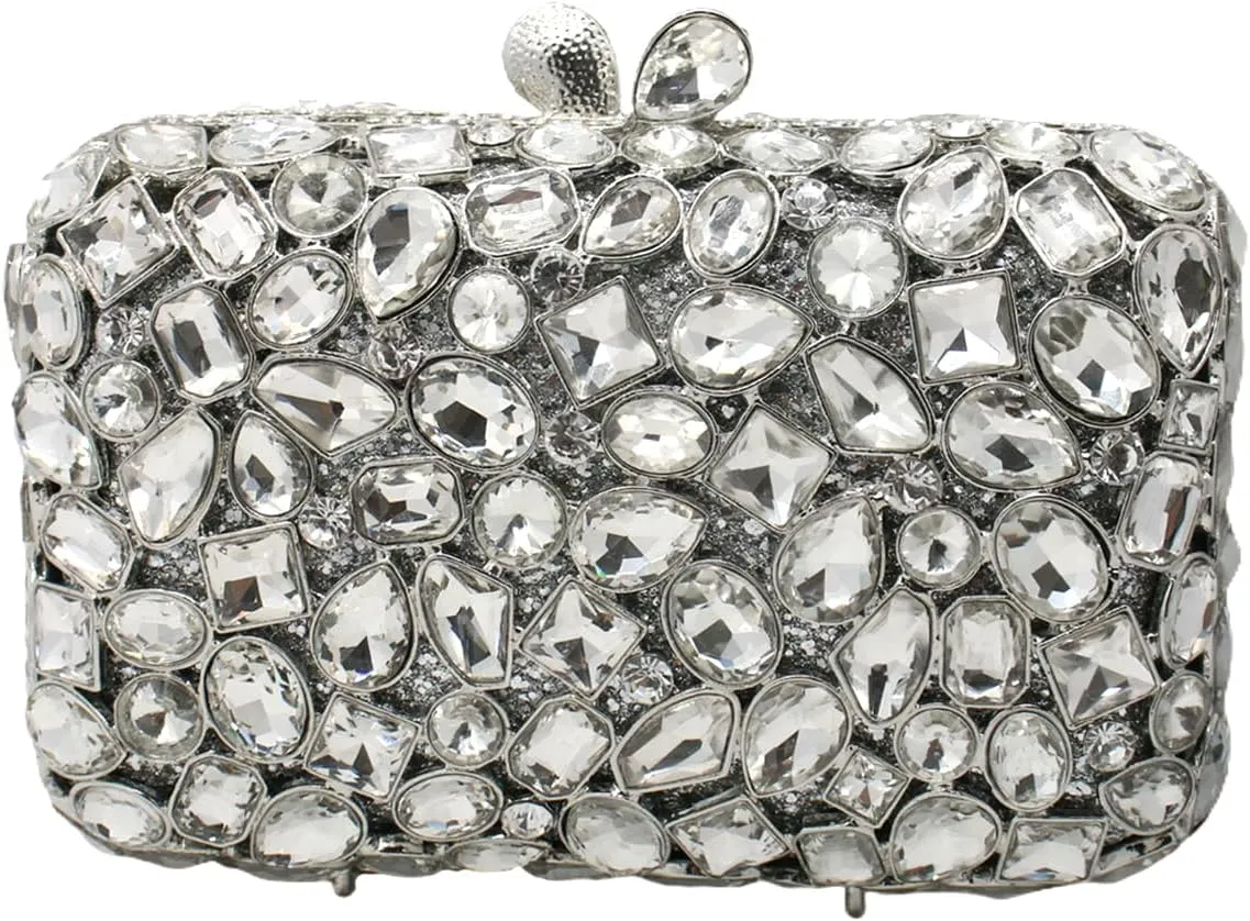 RomanticDesign Glitter Rhinestone Evening Clutch for Women Bling Glass Crystal Bridal Purse Cocktail Prom Party Handbag