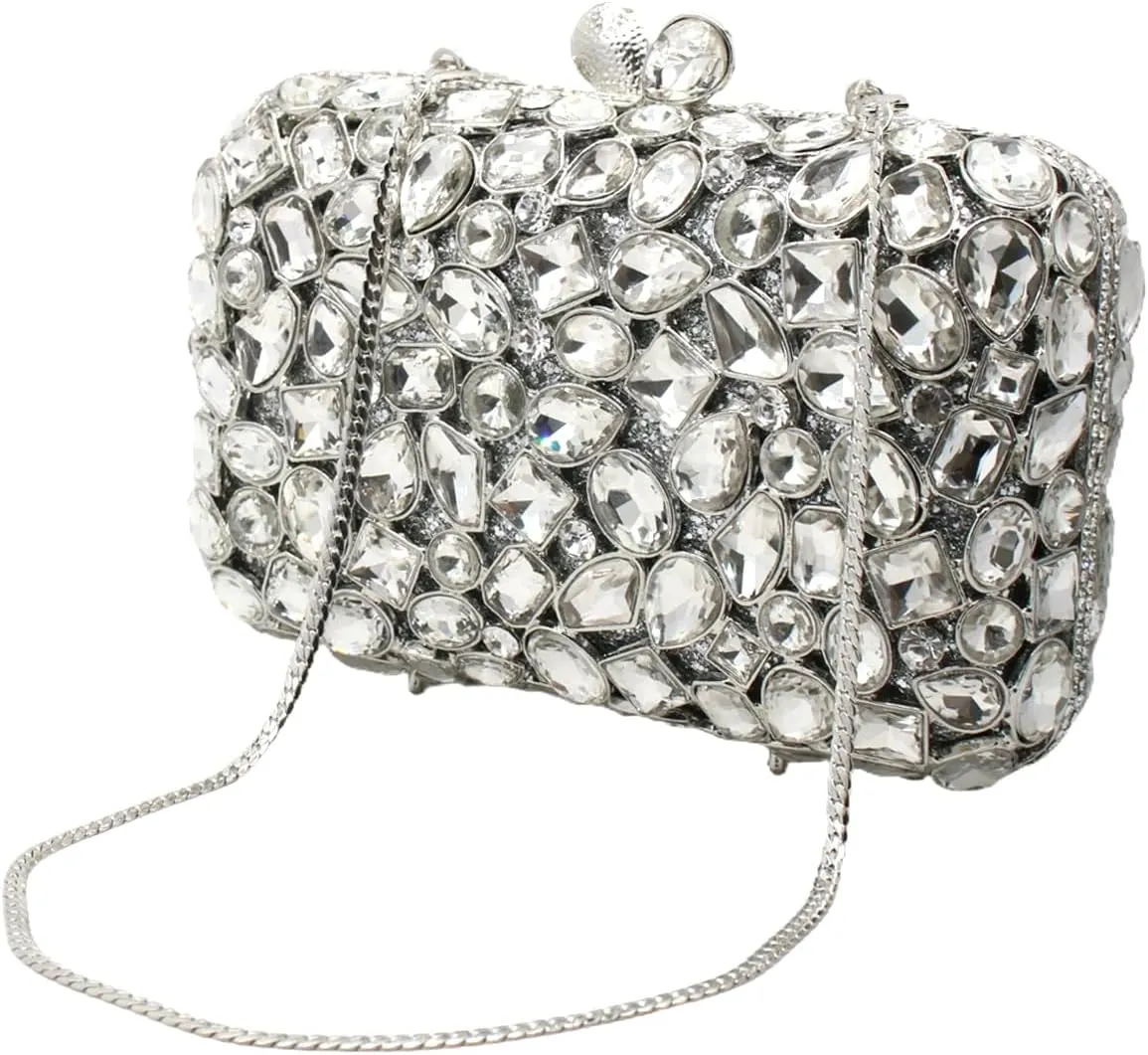 RomanticDesign Glitter Rhinestone Evening Clutch for Women Bling Glass Crystal Bridal Purse Cocktail Prom Party Handbag