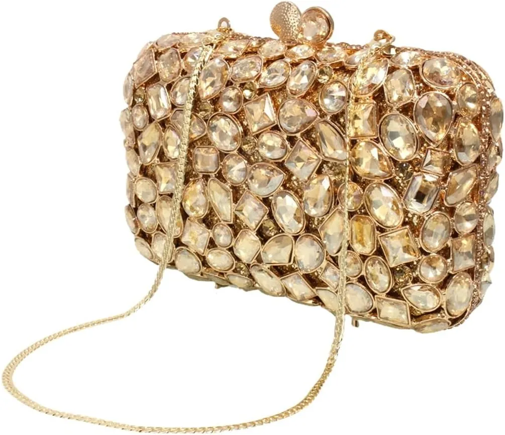 RomanticDesign Glitter Rhinestone Evening Clutch for Women Bling Glass Crystal Bridal Purse Cocktail Prom Party Handbag