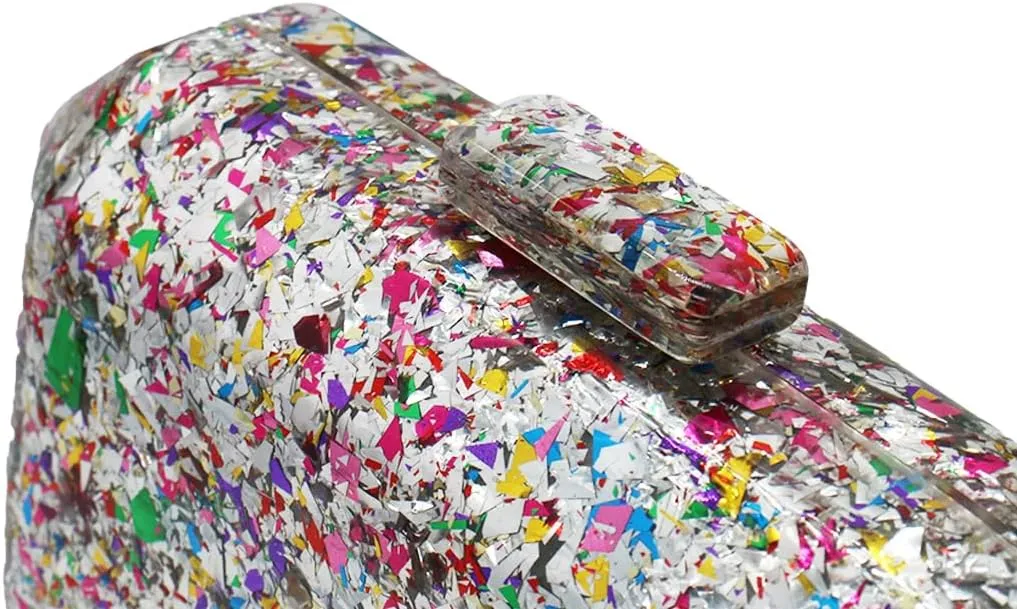 RomanticDesign Women Acrylic Evening Handbag Glitter Marble Clutch Purse Chain Crossbody Bag for Wedding Cocktail Banquet