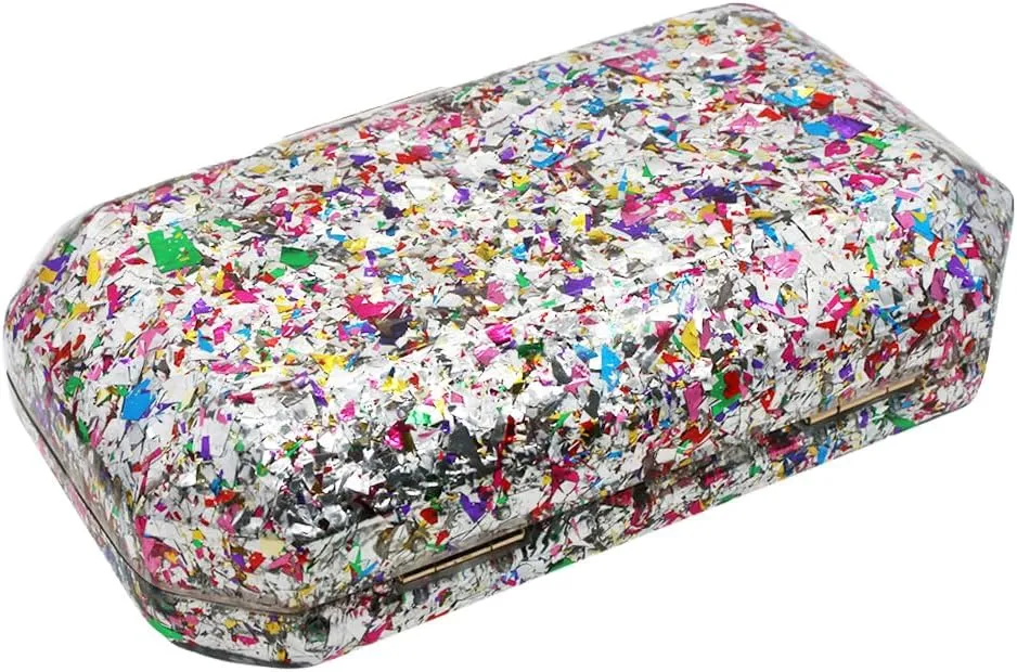 RomanticDesign Women Acrylic Evening Handbag Glitter Marble Clutch Purse Chain Crossbody Bag for Wedding Cocktail Banquet