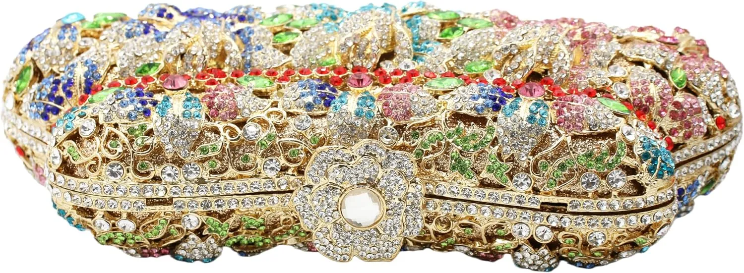 RomanticDesign Women Floral Evening Clutch Elegant Glitter Rhinestone Wedding Bridal Purse Handbag Party Prom Banquet Handbag