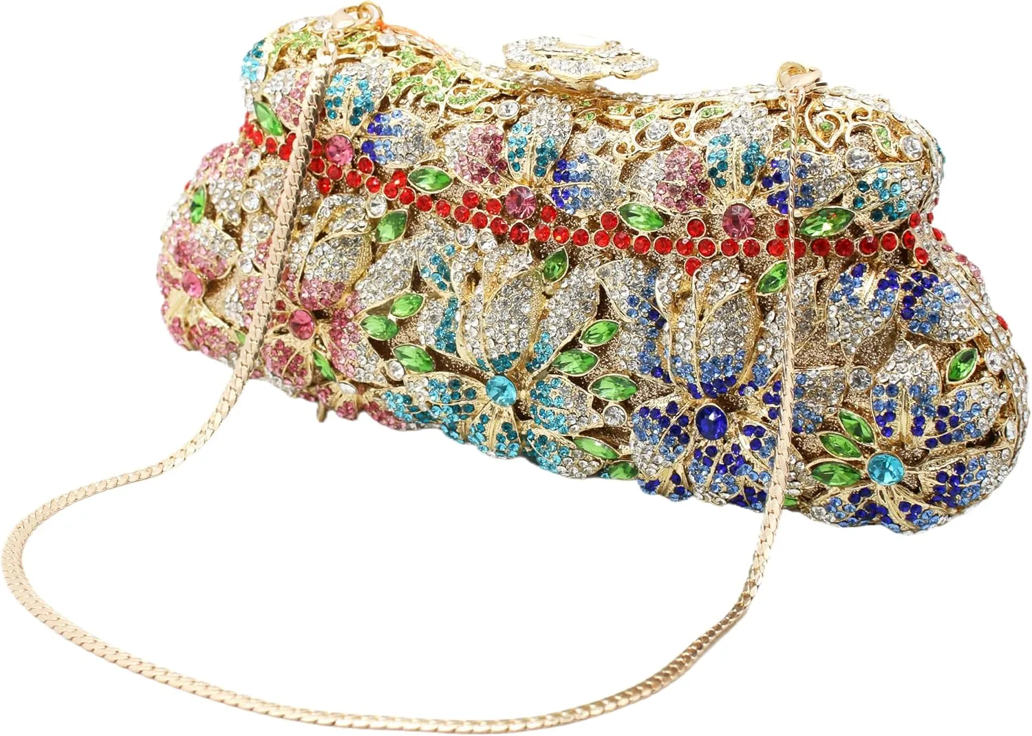 RomanticDesign Women Floral Evening Clutch Elegant Glitter Rhinestone Wedding Bridal Purse Handbag Party Prom Banquet Handbag