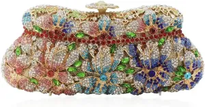 RomanticDesign Women Floral Evening Clutch Elegant Glitter Rhinestone Wedding Bridal Purse Handbag Party Prom Banquet Handbag