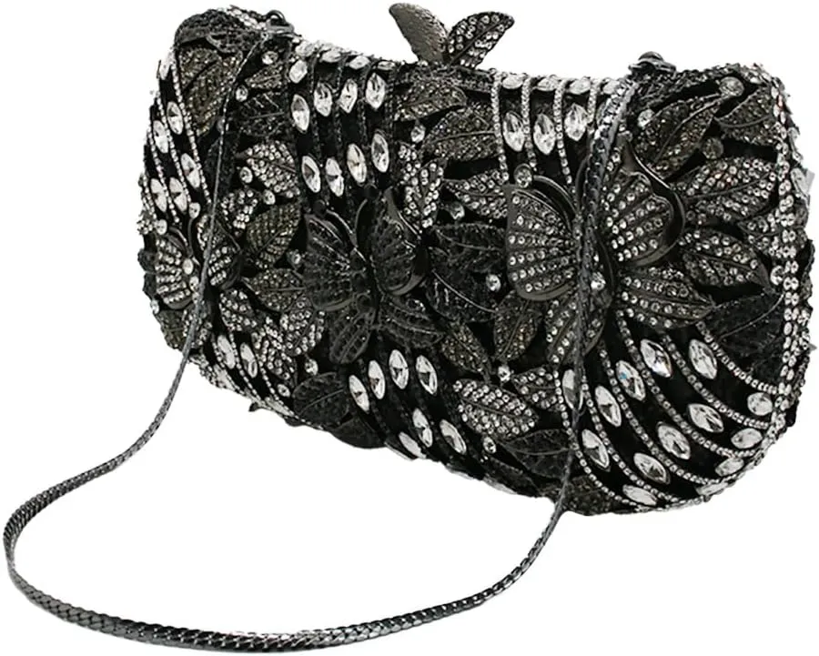 RomanticDesign Women Flower Butterfly Evening Bag Sparkly Rhinestone Bride Clutch Purse Party Prom Banquet Handbag