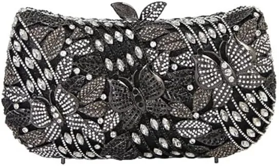 RomanticDesign Women Flower Butterfly Evening Bag Sparkly Rhinestone Bride Clutch Purse Party Prom Banquet Handbag